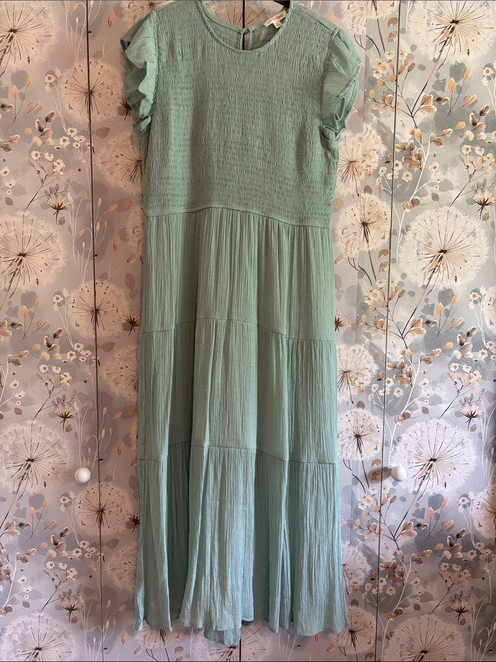 Blu Pepper Seafoam Tiered Maxi Dress with Ruffle Sleeves